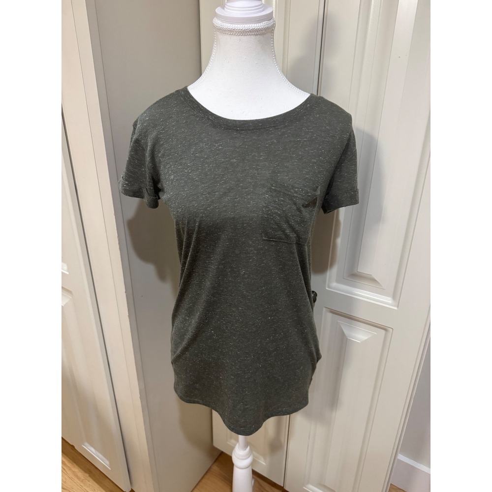 AWAKE Women's X Small Olive Green Speckled Pocket Tee Shirt